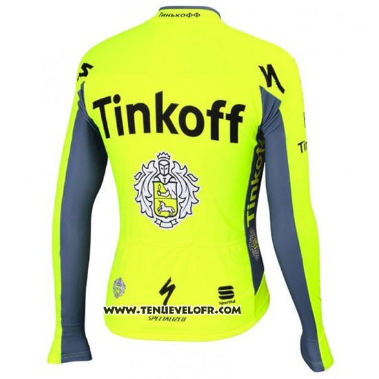 2016 Maillot Ciclismo Tinkoff Vert et Gris Manches Longues et Cuissard